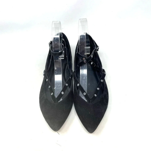Rebecca Minkoff Faye Black Suede Studded Pointed Toe Flats Size US 7.5 - Picture 2 of 13